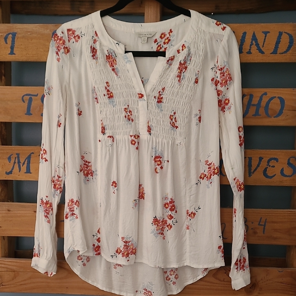 Lucky Brand Floral Blouse in White and Red